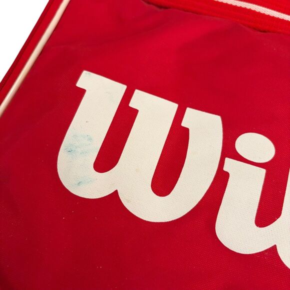 Wilson Vintage Duffle Bag Red White Tennis Gym Strap Tote Sports Bag - Picture 12 of 15